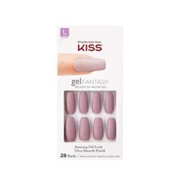 KISS Gel Fantasy Ready-to-Wear Press-On Gel Nails, âStick Togetherâ, Long, Dark Pink, Nail Kit with 24 Mega Adhesive Tabs, Pink Gel Glue, Manicure Stick, Mini File, and 28 Fake Nails