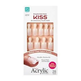 KISS Salon Acrylic Natural Nails, âBrief Encounterâ, Real Short, Ultra-Smooth Finish, DIY At-Home Manicure Kit with Pink Gel Nail Glue, Mini File, Manicure Stick, and 28 Nails in 14 sizes