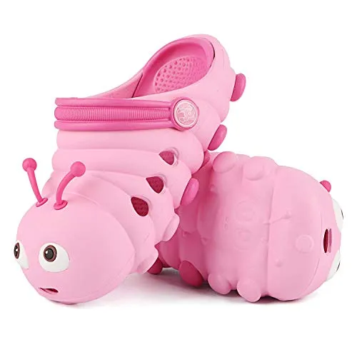 Kiyoh Comfortable Little Kids Clogs Soft Toddler Sandals Baby Slippers Funny Caterpillar Designed Garden Clogs Shoes for Girls Boys Pink
