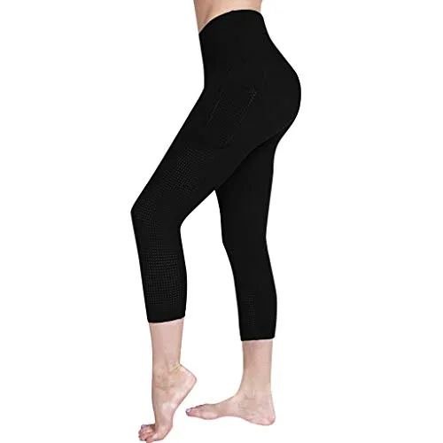 KLGDA Women Solid Color Yoga Pants Side Pocket Cutout Tights Waist Thread Pants Black