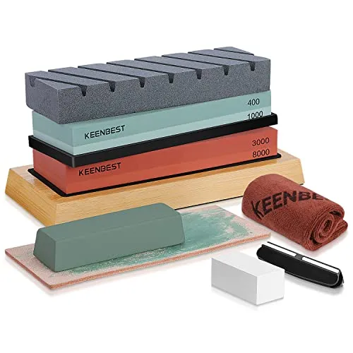 Knife Sharpening Stone Kit Large 4 Side 400 1000 3000 8000 Grit Complete Wet Stones Set Japanese Professional Kitchen Knives Sharpeners Whetstone Flattening Stone Base Guide Leather Polishing Compound