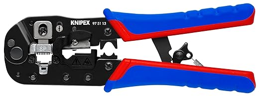 Knipex 97 51 13 Crimping Pliers for RJ45 Western Plugs, Red/Blue, 7-1/2