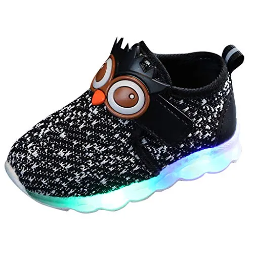 Knit Adjustable Shoes Teen Baby Boys Girls LED Light Up Sneakers,for Children Baby,Kids Luminous Mesh Sport Shoes Black