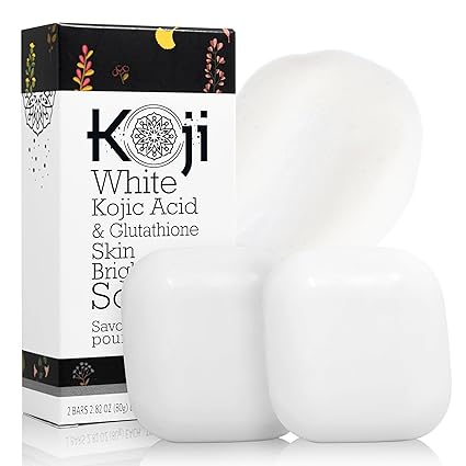 Koji White Kojic Acid & Glutathione Skin Brightening Soap for Body & Face Exfoliating, Hydrating and Cleansing Bar for Reduce the Appearance of Fine Lines and Wrinkles, Vegan, 2.82 oz (2 Bars)
