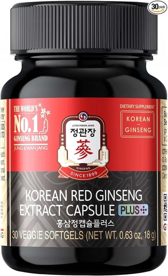 Korean Red Ginseng Extract Capsule Plus - All-in-One Vegan Supplements - Energy Boost & Immune Support, Caffeine Free & Non-GMO (600mg, 30 Capsules)