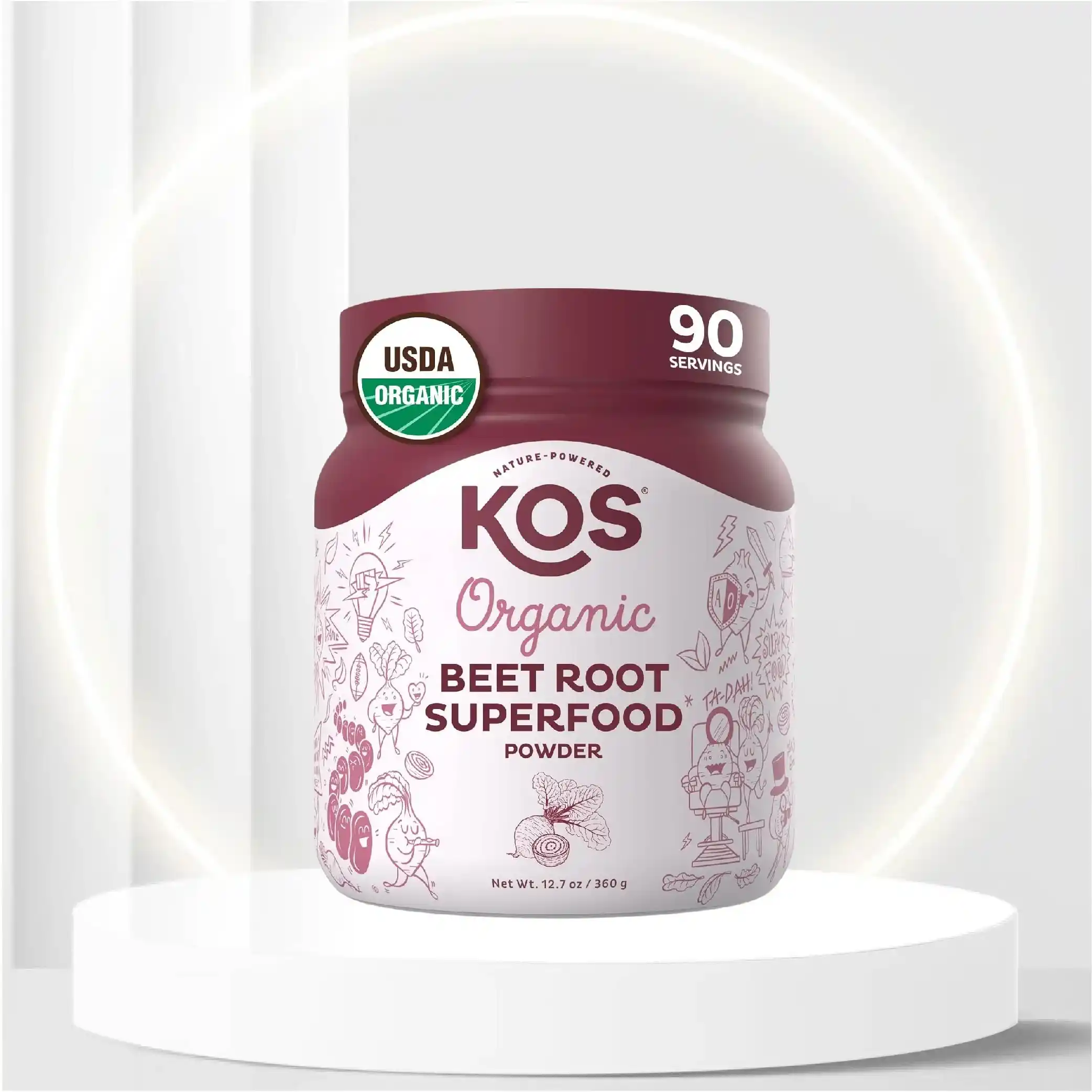 KOS Organic Beet Root Powder - Natural Nitric Oxide Boosting Beet Root Powder - USDA Organic, Stamina Increasing, Circulation Superfood Plant Based Ingredient, 360g, 90 Servings