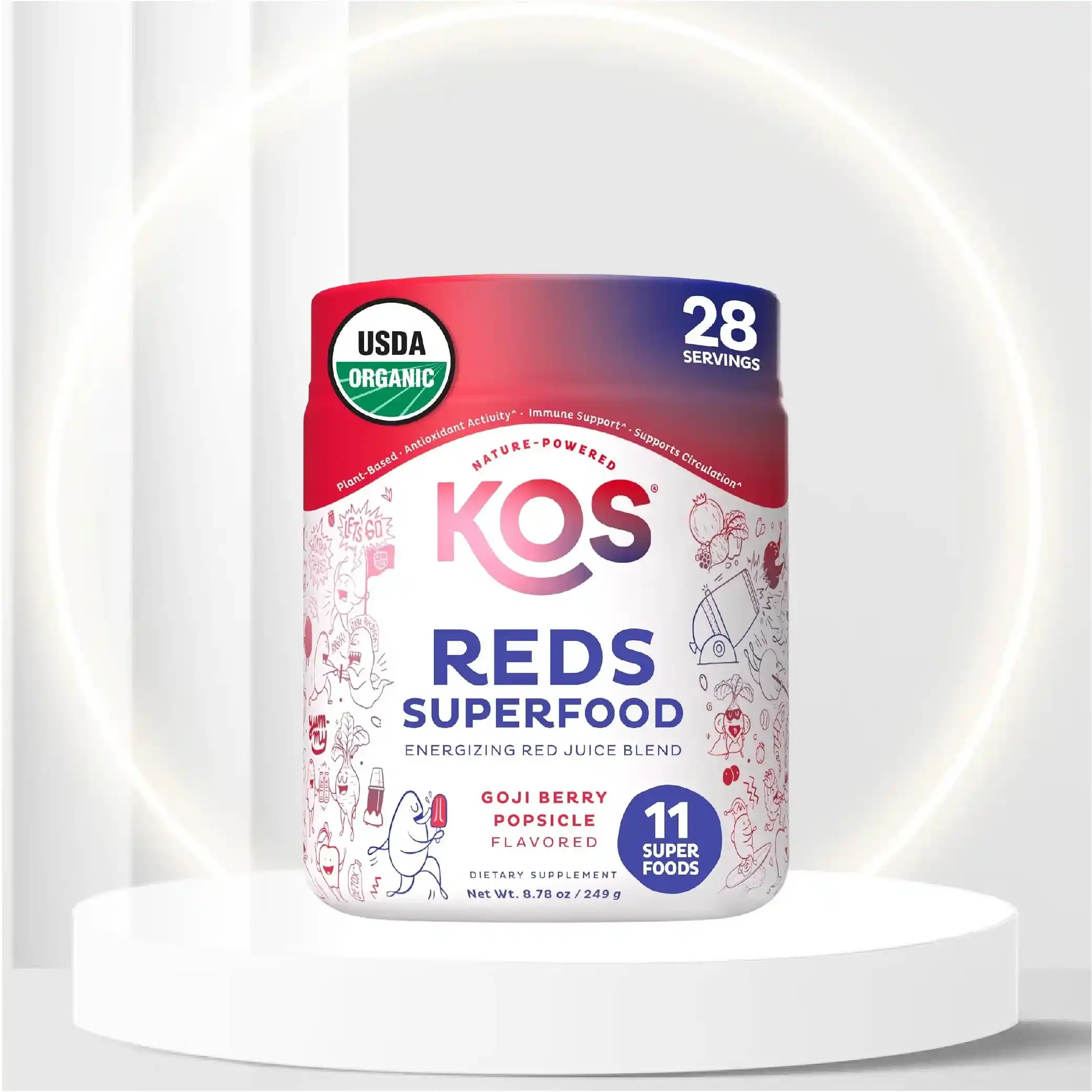 KOS Reds Superfood Powder - Beet Root, Goji Berries, Acai - Energy Booster, Circulation Support - Delicious Goji Berry Popsicle Flavor