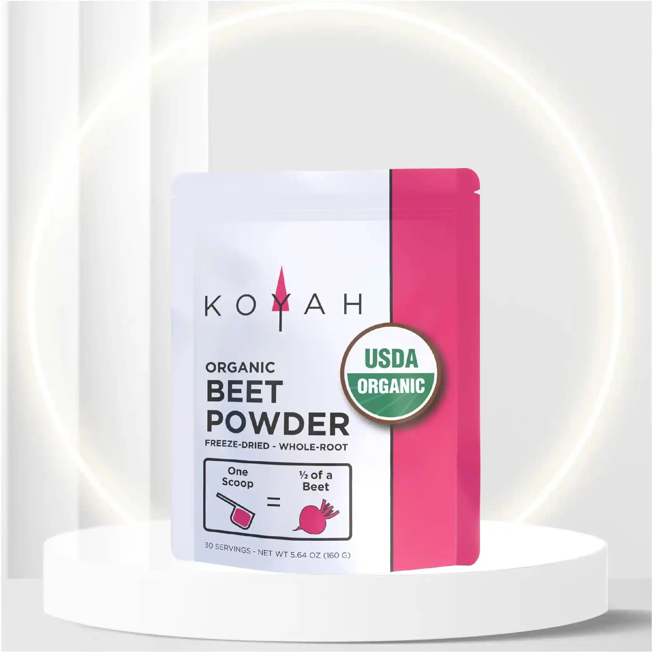 KOYAH - Organic USA Grown Beet Powder (1 Scoop = 1/2 Beet): 30 Servings, Freeze-dried, Whole-Root Powder