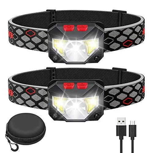 Kucoal LED Rechargeable Headlamp,2-PACK Waterproof Flashlight Motion Sensor Control Head lamp, 1000 Lumen Bright 30 Hours Runtime USB Headlight for Running, Camping, Hiking and More