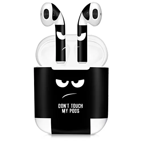 kwmobile Set of Stickers Compatible with Apple AirPods (1. Generation) - 7X Earphones Sticker Adhesive Decal Skin - Don't Touch My Pods White/Black