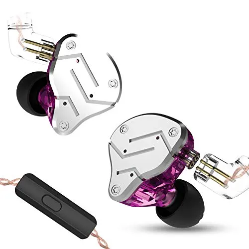 KZ ZSN Dynamic Hybrid Dual Driver in Ear Earphones Detachable Tangle-Free Cable Musicians in-Ear Earbuds Headphones with Microphone (Silver Purple)