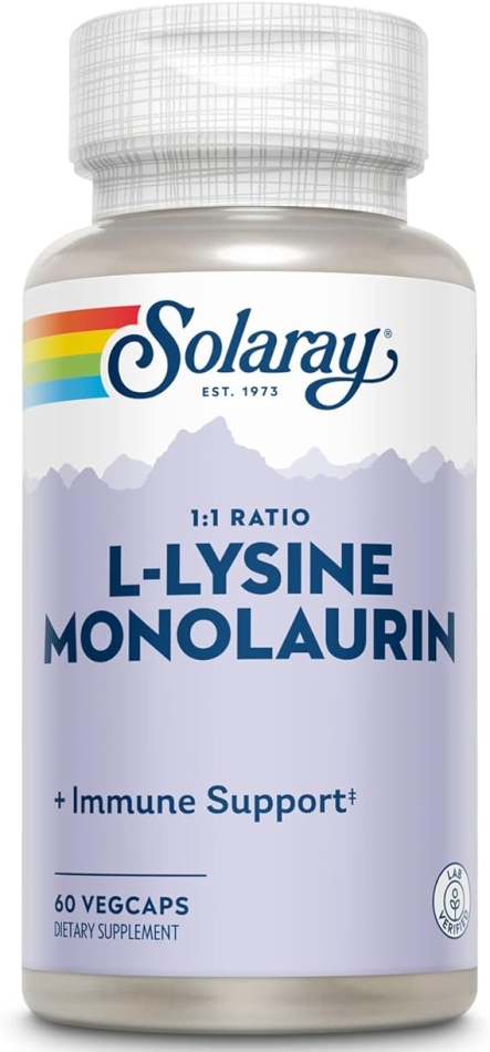 L-Lysine Monolaurin Immune Supplement | 1:1 Ratio for Immune System Function & Skin Health Support, 60 VegCaps, 30 Serv.