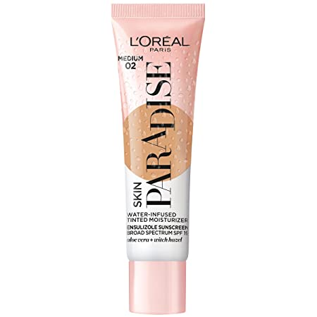 L'OrÃ©al Paris Skin Paradise Water-infused Tinted Moisturizer with Broad Spectrum SPF 19 sunscreen lightweight, natural coverage up to 24h hydration for a fresh, glowing complexion, Medium 02, 1 fl oz