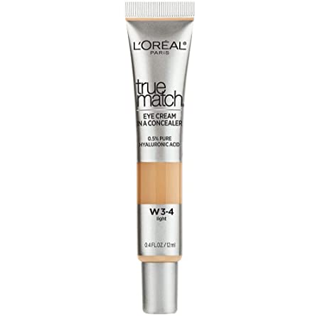 L'OrÃ©al Paris True Match Eye Cream in a Concealer, 0.5% hyaluronic acid, Light W3-4, 0.4 fl. oz.