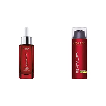 L'Oreal Paris Dark Spot Corrector & Moisturizer with SPF Kit, Revitalift Derm Intensives Pure Glycolic Acid Serum and Triple Power SPF 30 Sunscreen
