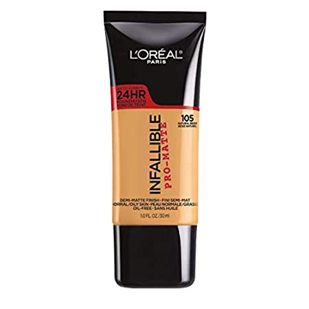 L'Oreal Paris Makeup Infallible Pro-Matte Liquid Longwear Foundation, 105 Natural Beige, 1 fl; oz.