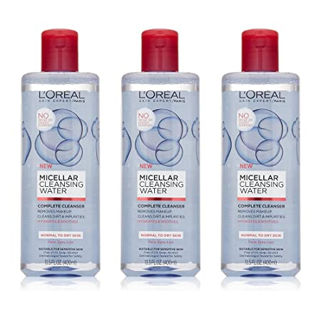 L'Oreal Paris Micellar Cleansing Water Normal to Dry Skin Facial Cleanser & Makeup Remover, 3 count