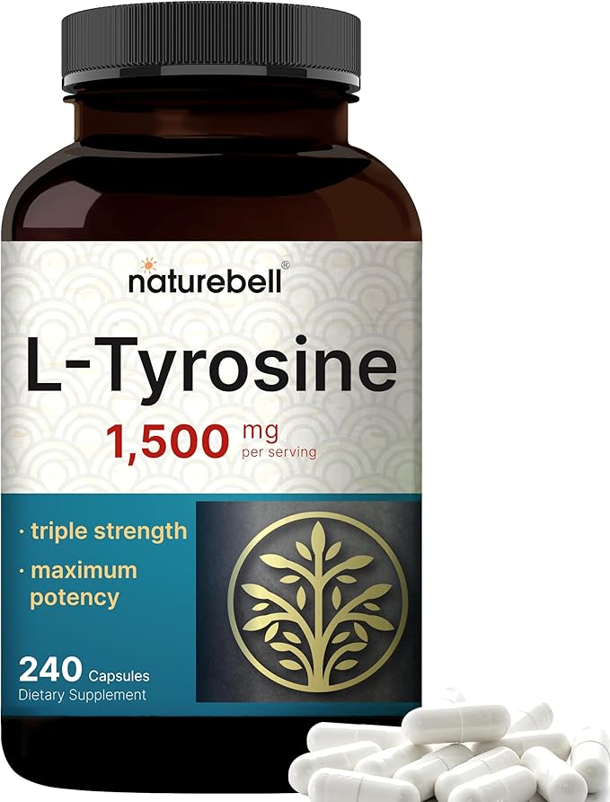 L Tyrosine Supplement, 1,500mg Per Serving, 240 Capsules  Essential Amino Acids Brain Health Support for Memory, Cognitive Health, and Mental Alertness  Non-GMO