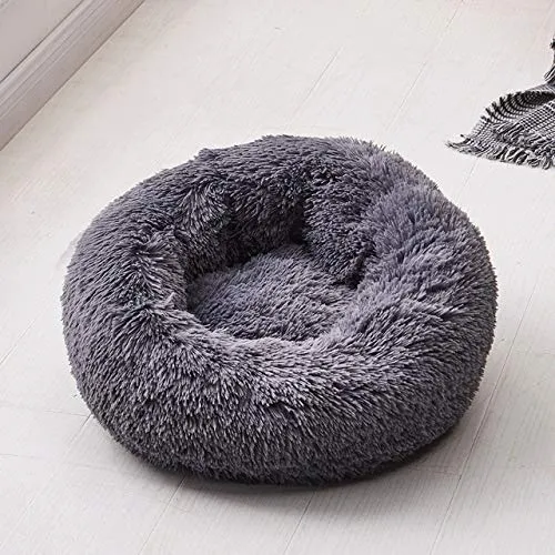 LANGGE Soft Warm Round Pet Dog Bed Comfy Calming Pet Bed Dog Cushion Mat Dog Cat Washable Plush Kennel Donut Bed