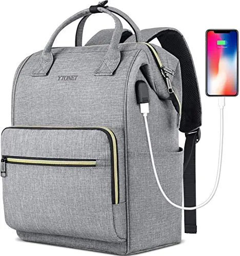 Laptop Backpack for Women Men, Travel Backpack for 15.6 Inch Laptop with RFID Pocket, USB Charging Port Water Resistant Durable Backpack Purse for Travelling Work Commuting School, Greyï¿½