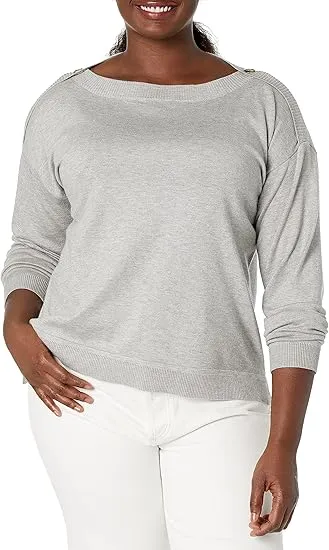 Lark & Ro Women's Sweaters Ruffle Cashmere Sweater, Light Heather Grey, X-Large