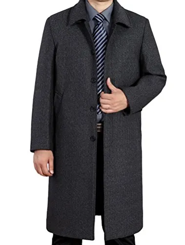 Lavnis Men's Woolen Trench Coat Long Slim Fit Business Outfit Jacket Overcoat Style 2 Gray L