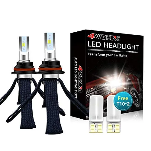 LED Headlight Bulbs Conversion Kit - 4WDKING 9007 HB5 Fanless Copper Braid Heat Dissipation Super Bright High/Low Beam 60W 8000LM 6500K Cool White with T10 x2