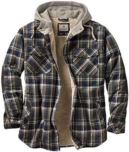 Legendary Whitetails Men's Big & Tall Camp Night Berber Lined Hooded Flannel Shirt Jacket, Upland Plaid, XX-Large Tall