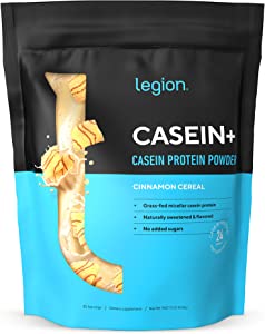 Legion Casein+ Cinnamon Cereal Pure Micellar Casein Protein Powder - Non-GMO Grass Fed Cow Milk, Natural Flavors & Stevia, Low Carb, Keto Friendly - Pre Sleep (PM) Slow Release Muscle Recovery 2lb