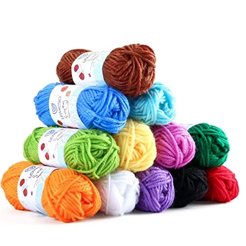 LEMESO 12 Skeins Mini Yarn, 12 Colors 100% Acrylic Mini Knitting Yarn, Great for Knitting Crochet Crafts