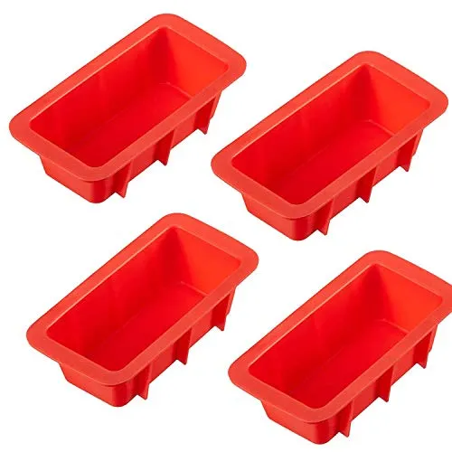 LERYKIN Mini Loaf Pan Set - NON-STICK,FLEXIBLE Silicone Bread Loaf Pan ! JUST POPS OUT! Perfect for Bread, Cake, Brownies, Meatloaf (4 Pieces)