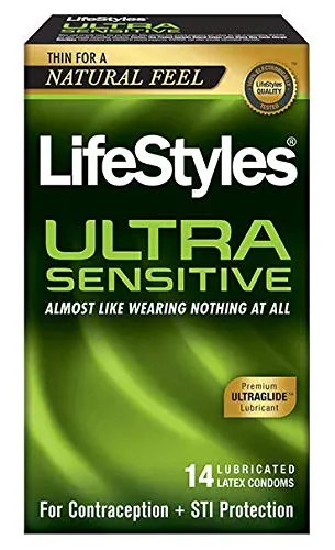 Lifestyles Ultra Sensitive 14 Premium Lubricated Latex Condoms Thin