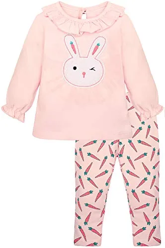 Lilax Baby Girl Easter Bunny Outfit Ruffle T-Shirt and Pant Soft Cotton 2 Piece Set 9-12 Months Peach