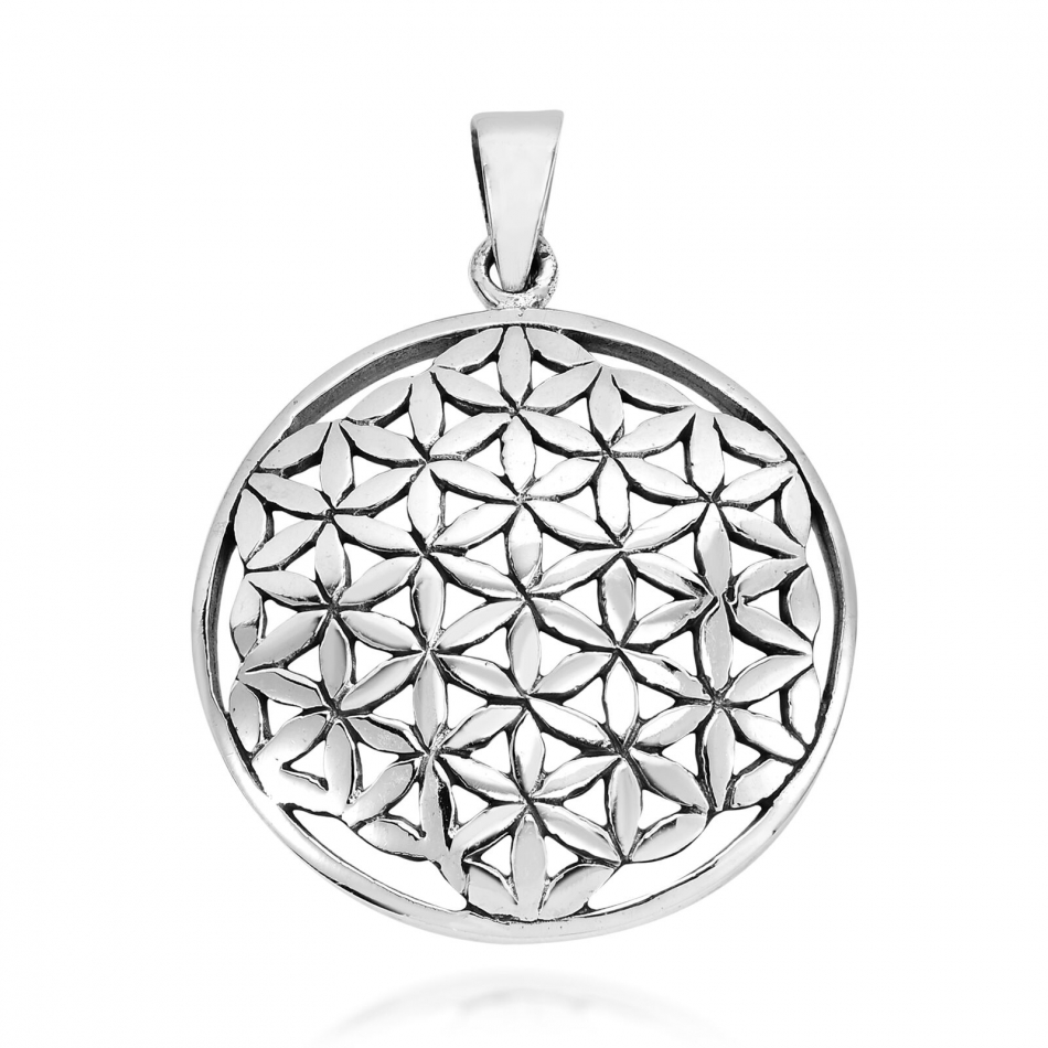 Linked Lilies Flower of Life Sterling Silver Floral Pendant-26mm