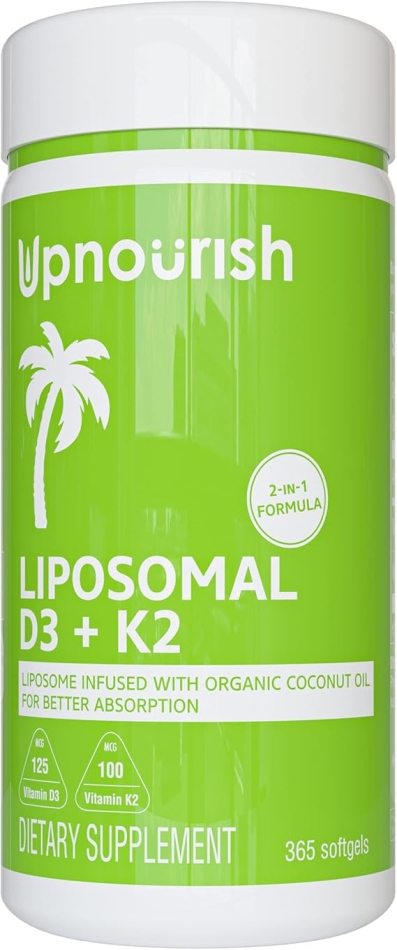 Liposomal Vitamin D3 K2 MK7-365 Softgels | VIT D3 5000 IU + K2 100 mcg with Organic Coconut Oil - K2 D3 Vitamin Supplement - Vitamin D and K Support Immune, Bone, Heart, Mood - Non GMO Gluten Free