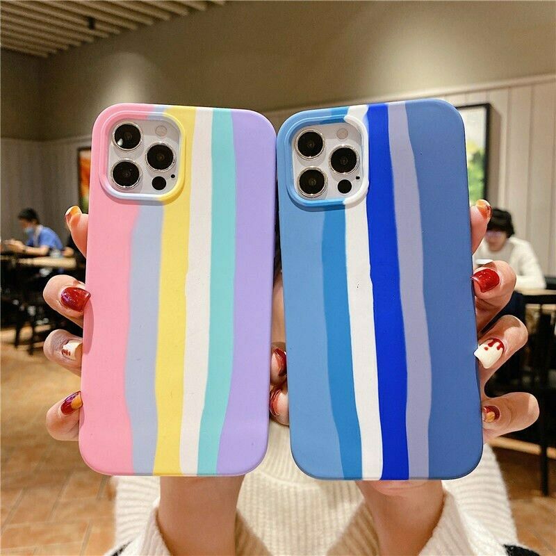 Liquid Silicone Rainbow Soft Case Cover For iPhone 12 Pro Max 11 XS XR 7 8 Plus