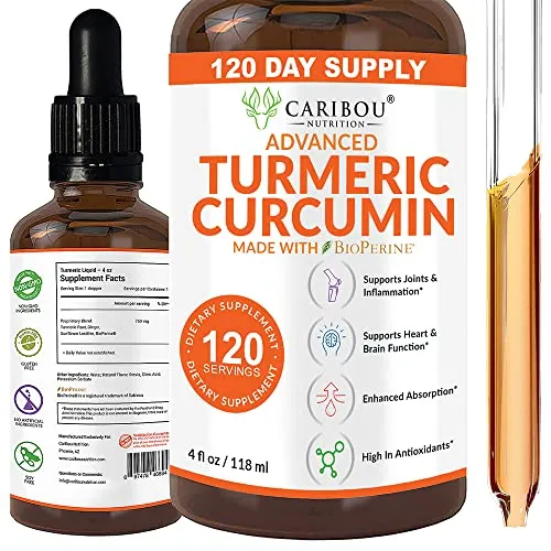 Liquid Turmeric Curcumin with Bioperine For Enhanced Absorption - Turmeric Curcumin Supplement For Joint Support & Anti Inflammatory Support - Turmeric Extract with Black Pepper - 2 Month Supply - 4oz