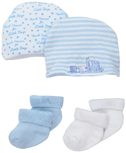 Little Me Baby Beanies for Boys and Baby Socks Set, 4 Piece