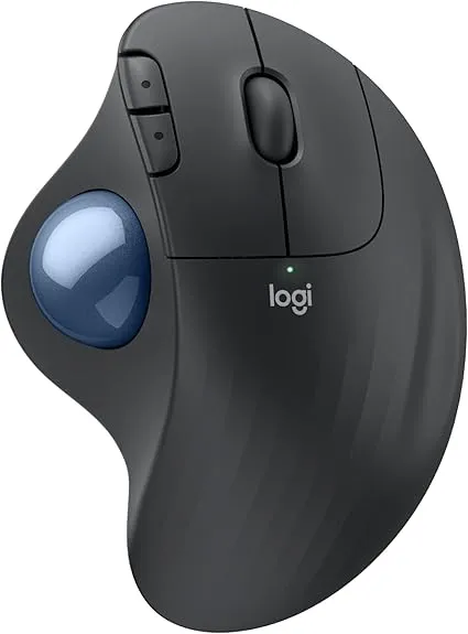 Logitech Ergo M575S Wireless Trackball Mouse, Wireless Ergonomic Mouse with Bluetooth and Encrypted Dongle, Comfortable Thumb Control, Precise and Smooth Tracking, for PC/Mac - Graphite Blue Ball