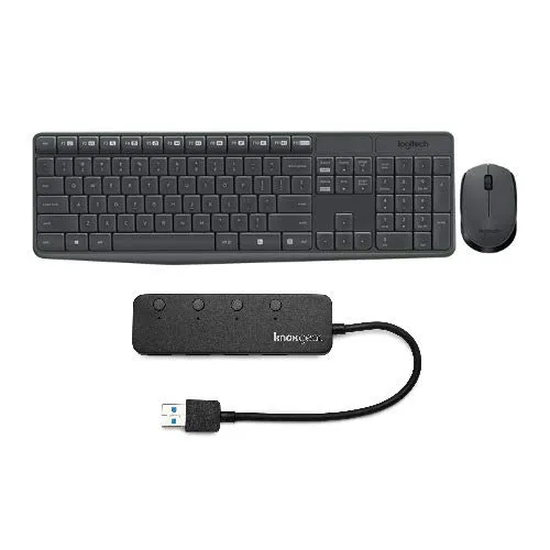 Logitech MK235 Wireless Keyboard and Mouse Combo Bundle with Knox 4-Port USB 3.0 Hub (2 Items)
