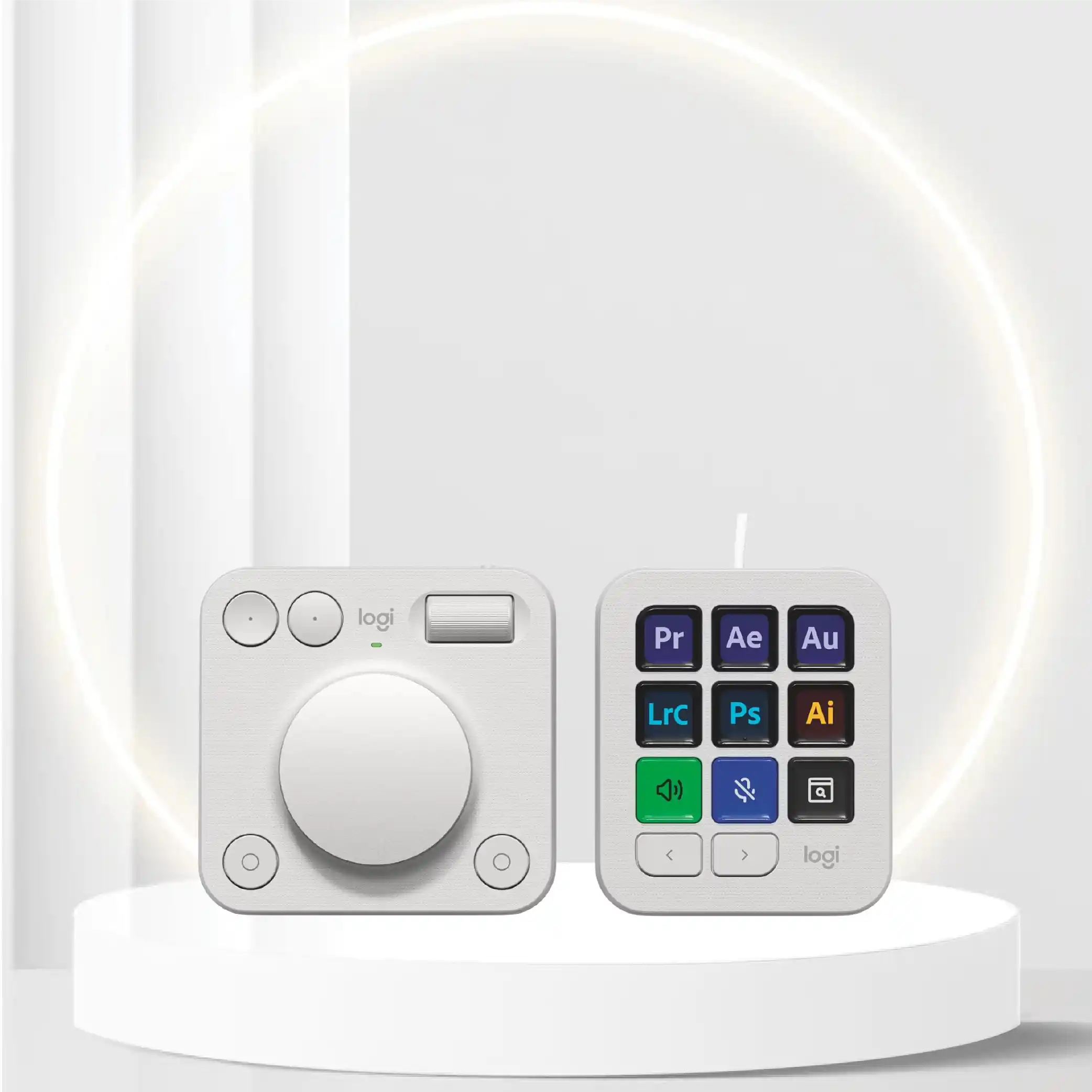Logitech MX Creative Console - 9 Customizable LCD Keys, Control Dial for Graphic Design, Video Editing, Control Adobe, Zoom, Spotify and more - Pale Grey, With 3-months Adobe Creative Cloud membership