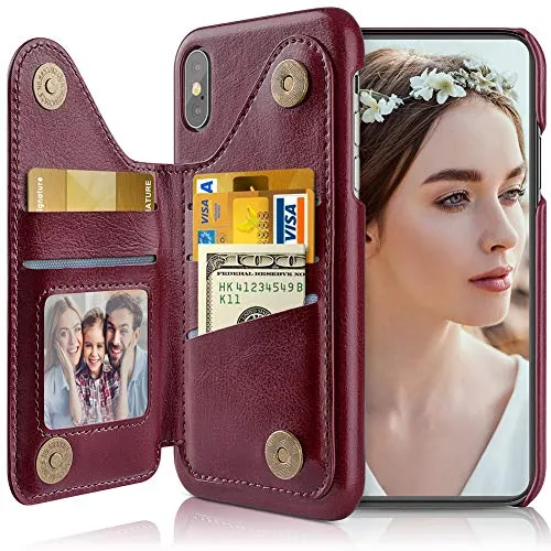 LOHASIC Designed for iPhone Xs Wallet Case Woen, for iPhone X Phone Cover with 5 Card Holder Girls, Leather Stand Magnet Folio Portfolio Pocket, Compatible with iPhone Xs (2018)/X (2017) 5.8 Burgundy