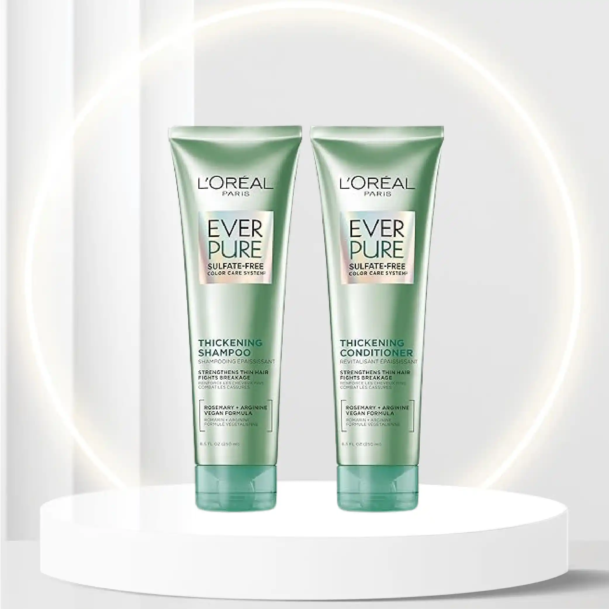 LOreal Paris EverStrong Thickening Sulfate Free Shampoo and Conditioner Kit, Thickens + Strengthens, For Thin, Fragile Hair, with Rosemary Leaf, Combo (8.5 Fl; Oz each) (Packaging May Vary)