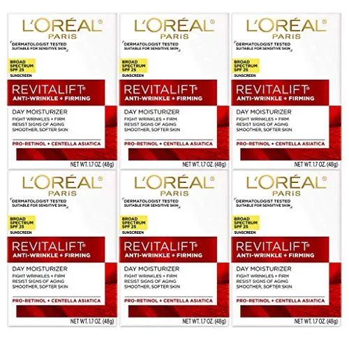 LOreal Paris Skincare Revitalift Face Moisturizer with Broad Spectrum SPF 25 Anti-Aging Moisturizer 1.7 oz (Pack Of 6)