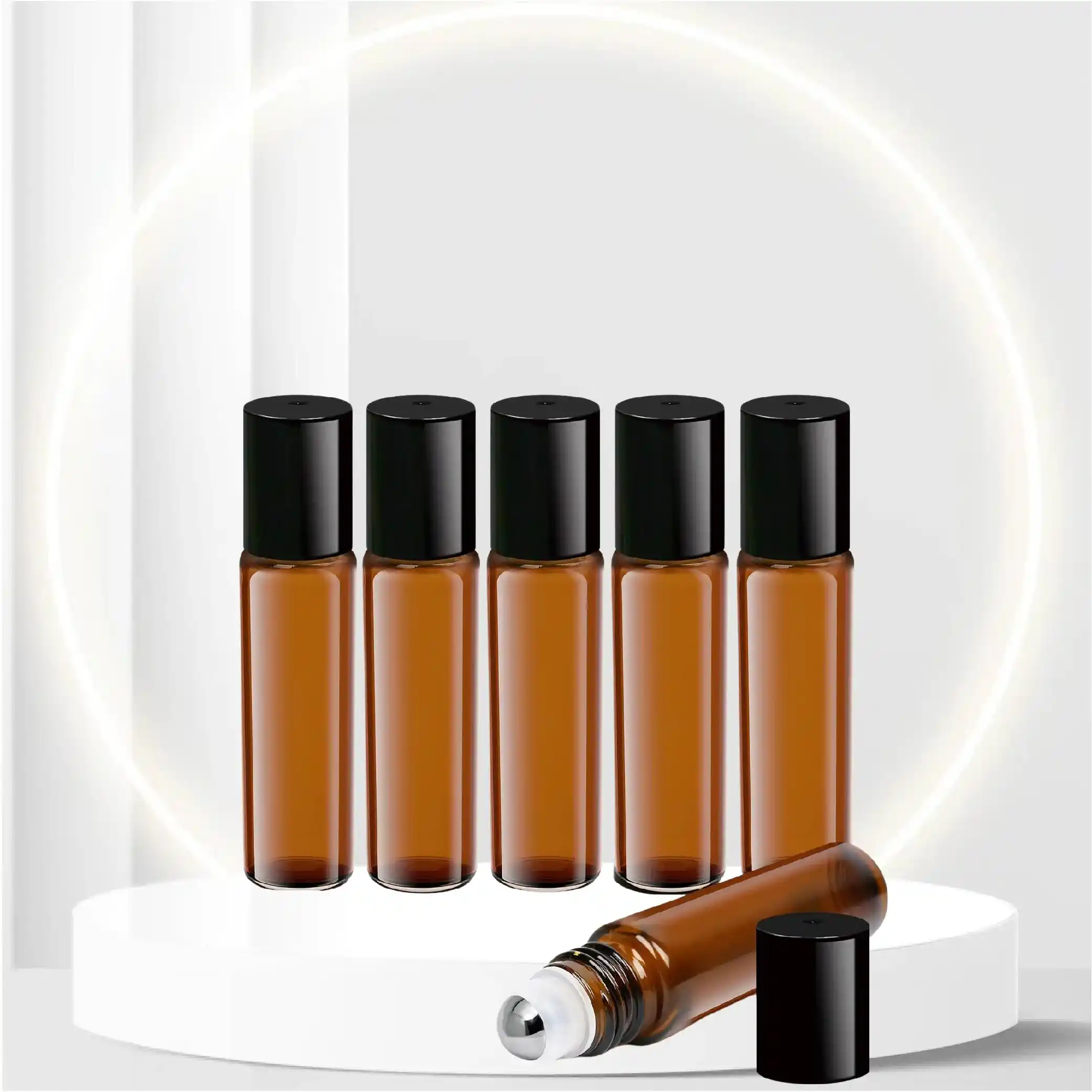 LotFancy 6pc 10ml Roller Bottles for Essential Oils, Amber Glass Empty Bottle with Stainless Steel Roller Balls, Leakproof Roll on Perfume Bottles, Includes 2pc 4ml Droppers