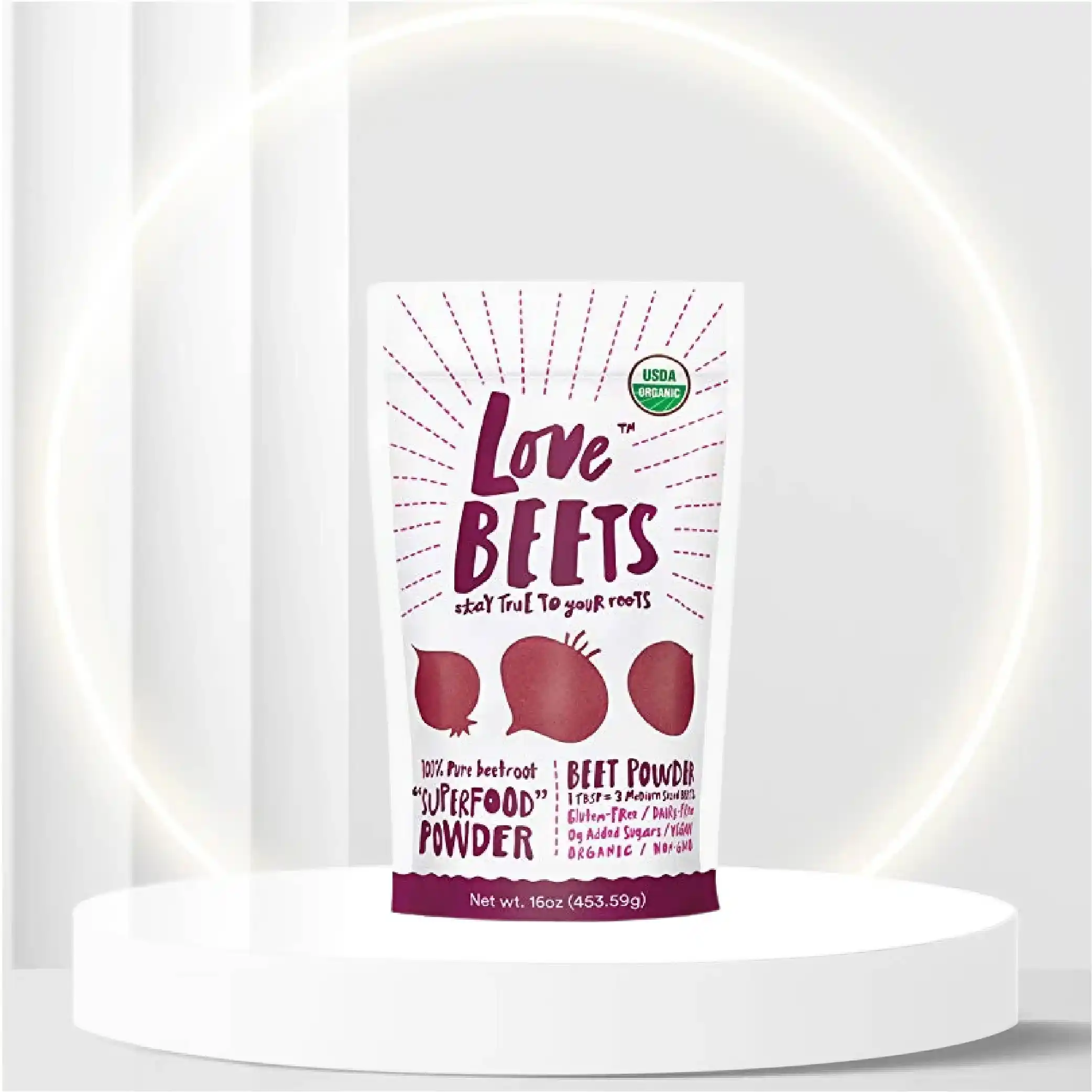 Love Beets Organic Beet Powder | USA Grown Beets, No Added Ingredients, Nitric Oxide Boosting, Certified USDA Organic, No Added Sugar, No Preservatives, Non-GMO, 1 Lb, 90 Servings