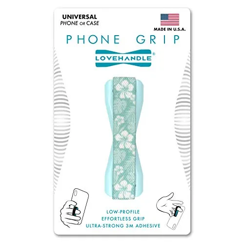 LOVEHANDLE Phone Grip for Most Smartphones and Mini Tablets, Blue Hawaii Design Colored Elastic Strap with Light Blue Base, LH-01-BlueHawaii