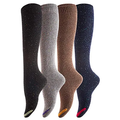 Lovely Annie Women's 4 Pairs Cute Knee High Cotton Socks. Cozy Fluppy and Fancy with a Wide Color and Size Range Size 6-9 (4 Color w/o Wine)