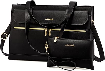 LOVEVOOK Laptop Bag for Women 15.6 Inch Laptop Tote Work Bag Professional Leather Computer Briefcase Waterproof Handbag Shoulder Bag Large Capacity Business Teacher Office Bag Crossbody Purse,Black