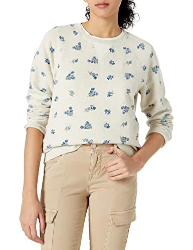 Lucky Brand Women's Allover Embroidered Crew Neck Sweatshirt, Oatmeal, Medium